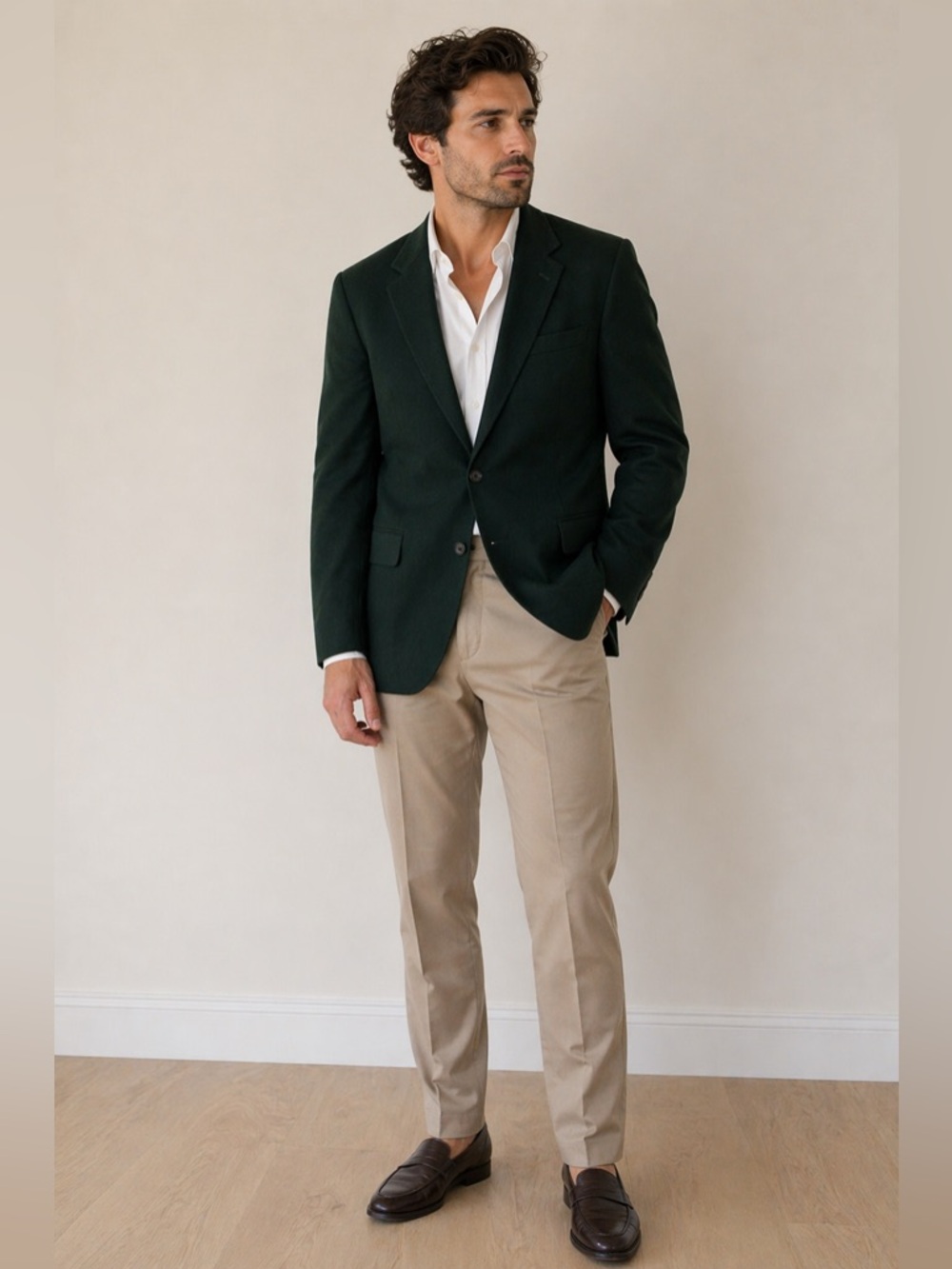 FERRINI Blazer Mens Size 44R Dark Green Sport Coat Wool Cashmere Single Breasted